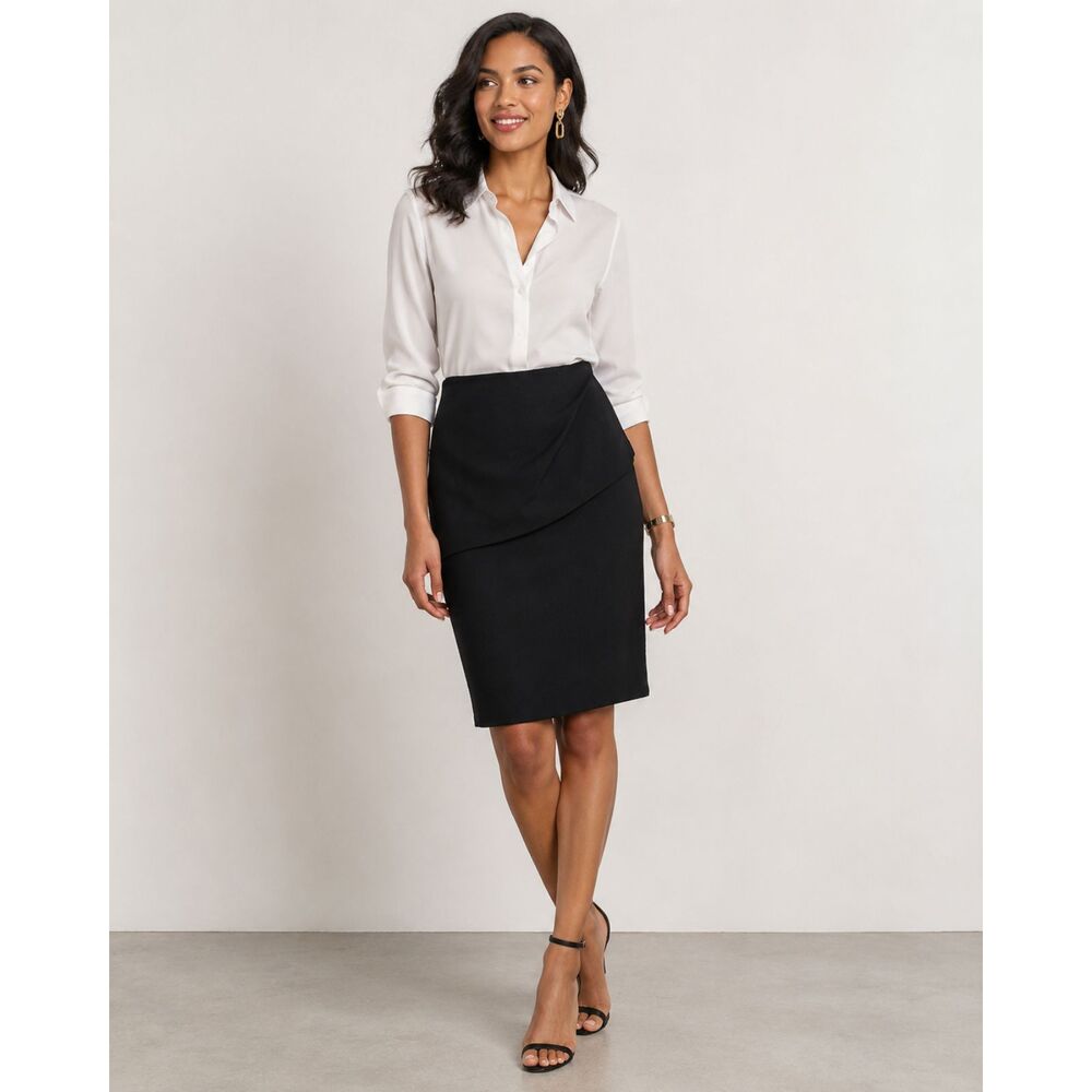 CAbi Overlay Layered Pencil Skirt in Black